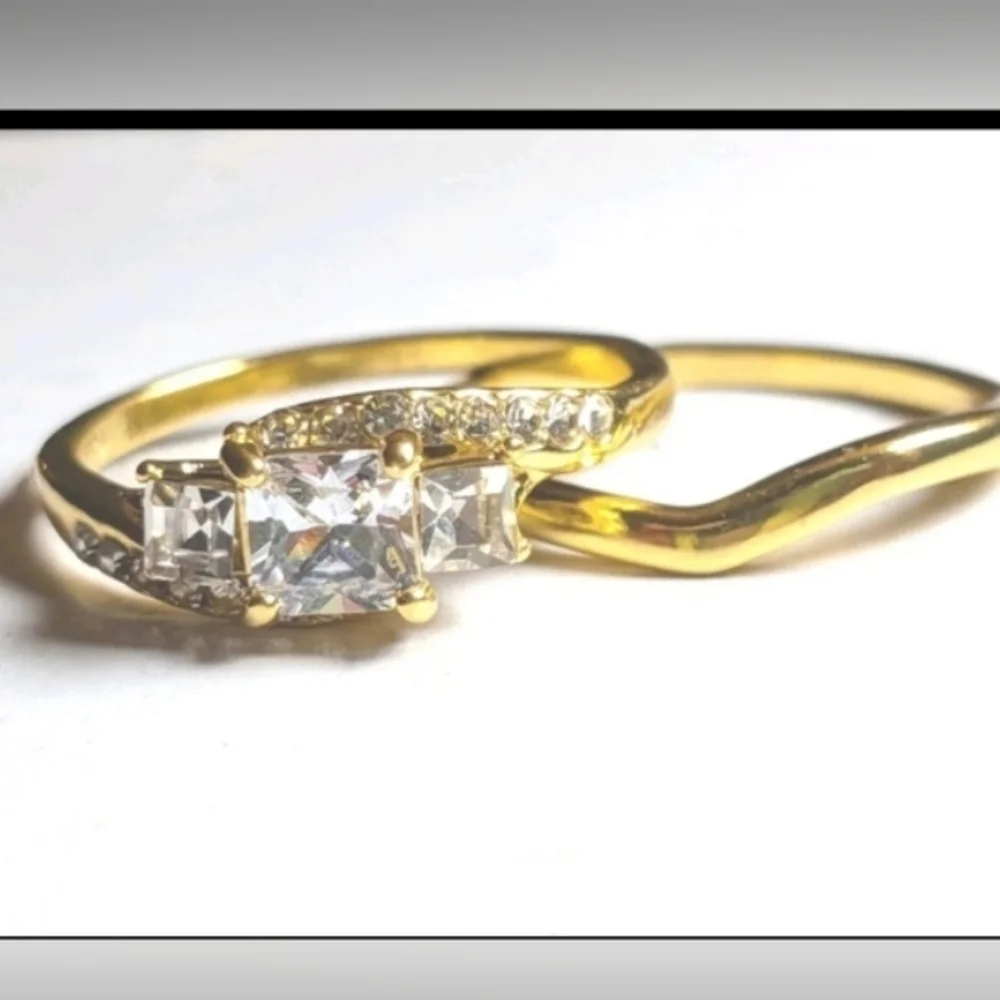 Womens 3ct Princess Cut Lab Created Diamond Halo Duo Wedding Ring Set Sz 10
